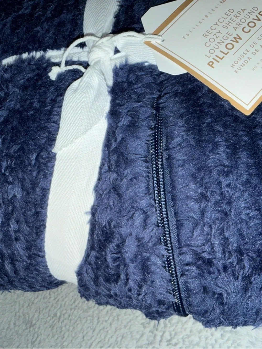 NEW Pottery Barn Teen Recycled Cozy Sherpa Lounge Around Pillow Cover Navy